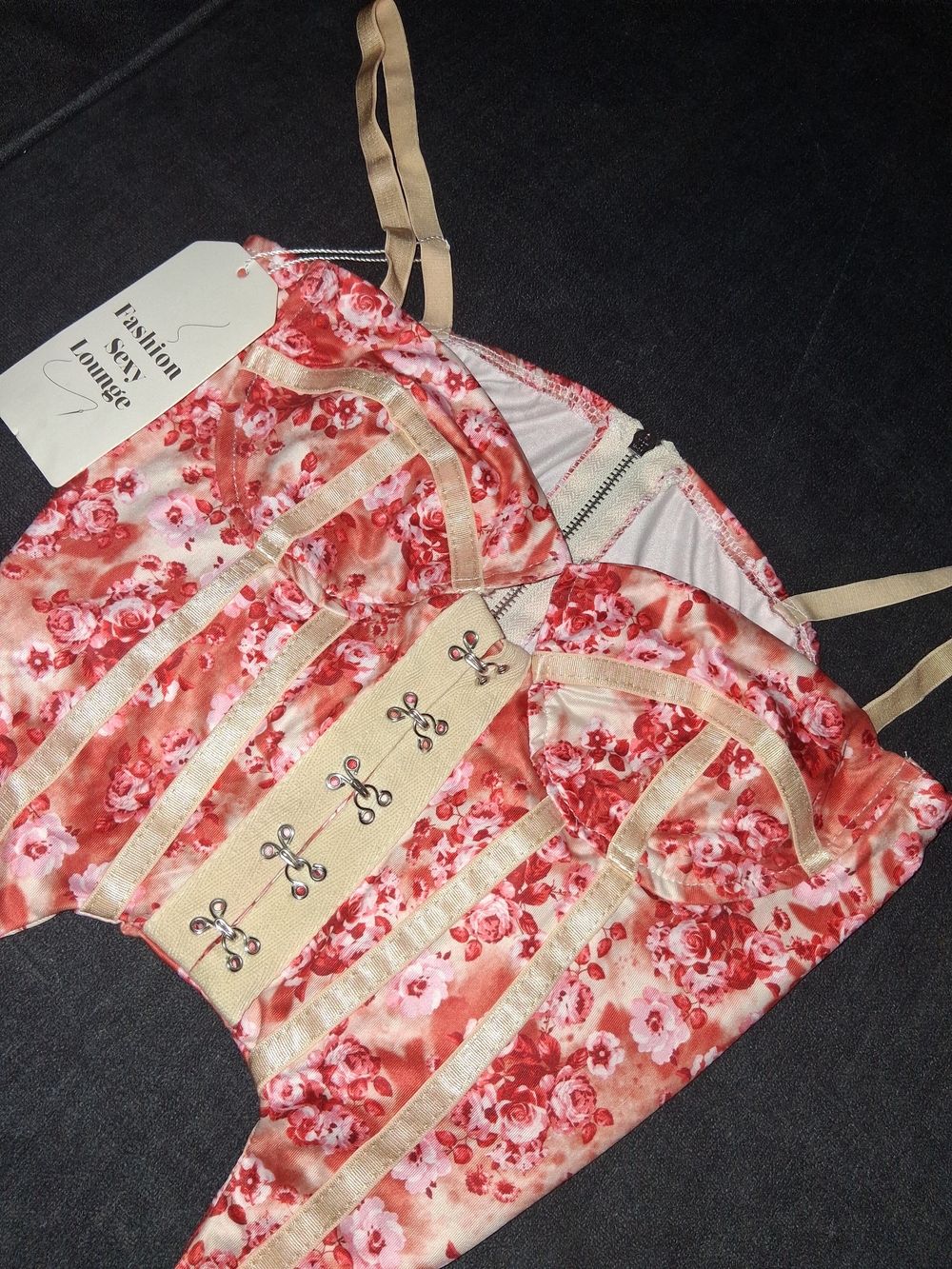 Women's Floral Bustier Tank Top in Coral Pink
